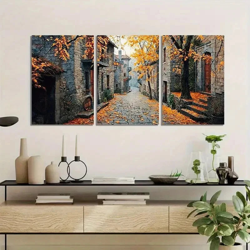 3pcs Vintage Autunm Road scene Metal Print Ready to Hang Art - Bella Home Decor
