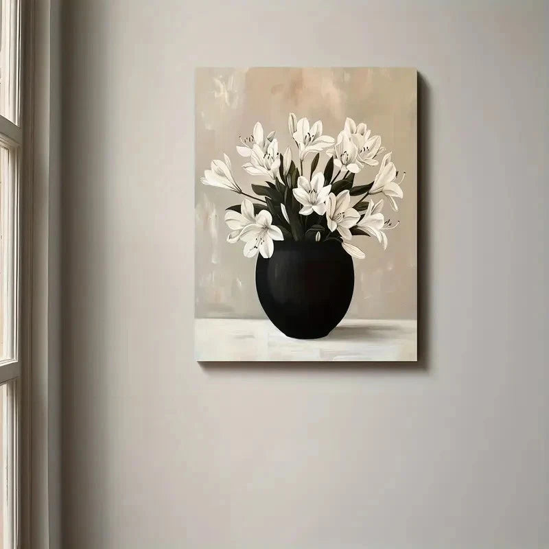 Beautiful Elegant White Lily Bouquet Painting 40x60cm Metal Print Ready to Hang