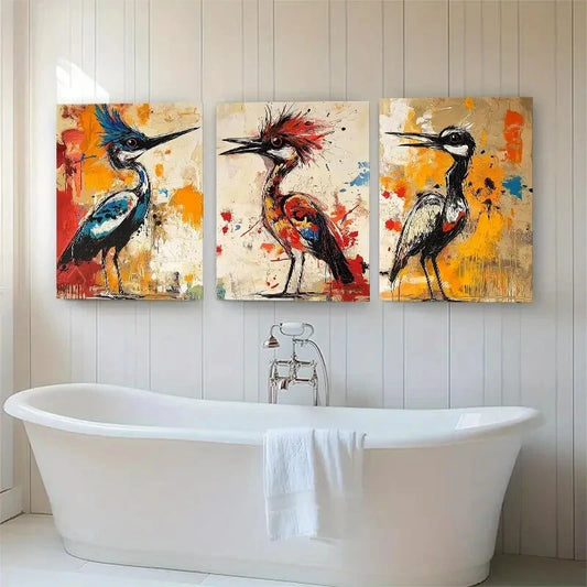 3pcs Abstract Colorful Bird Vibrant Metal Print Ready to Hang Art