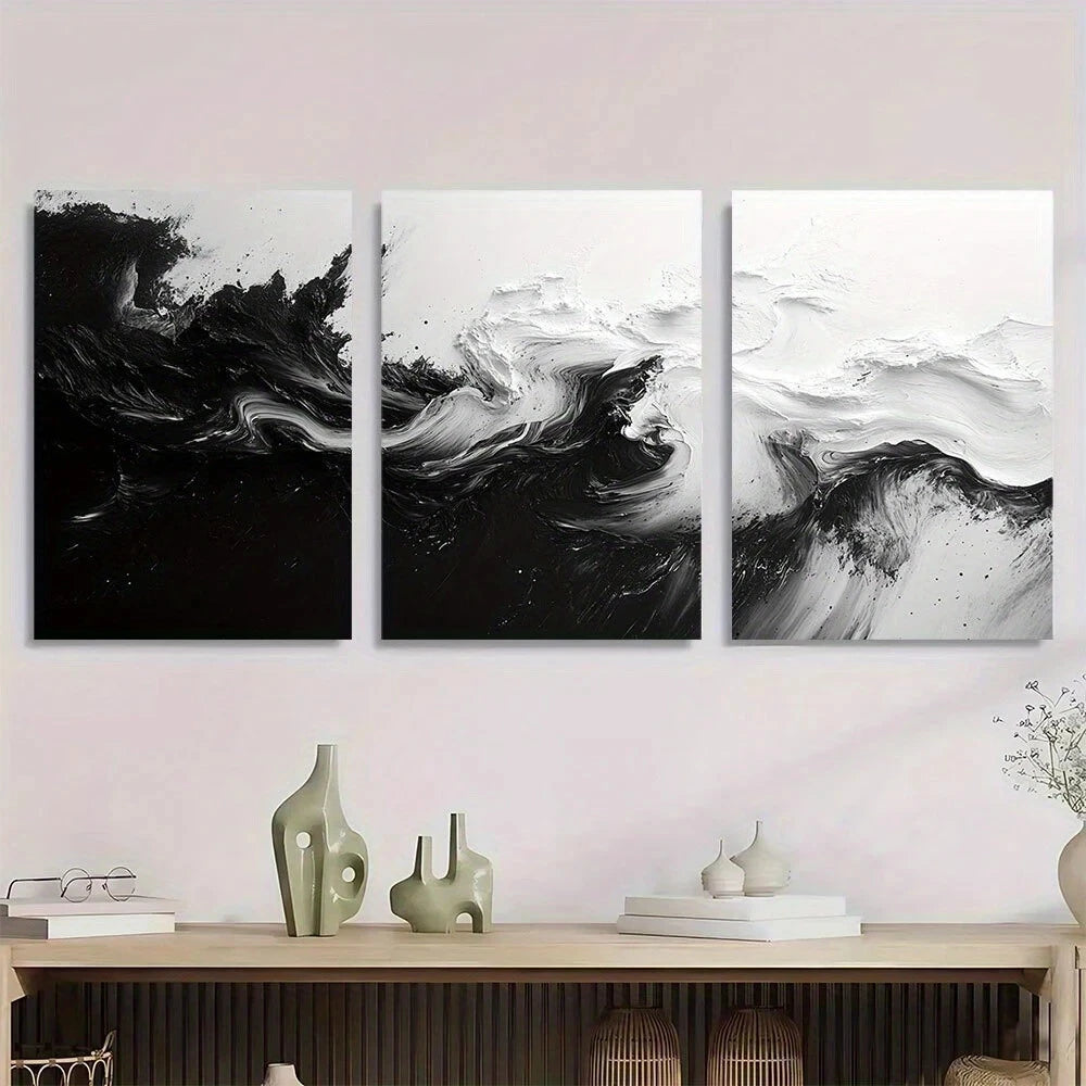 3pcs Black and White Abstract Metal Print Ready to Hang Art