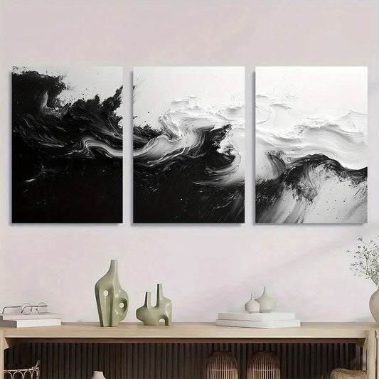 3pcs Black and White Abstract Metal Print Ready to Hang Art