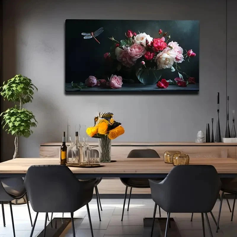 Mixed Flower Bouquet Glass Wall Art Canvas Office Home Room Framed 120x60cm - Bella Home Decor