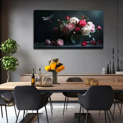 Mixed Flower Bouquet Glass Wall Art Canvas Office Home Room Framed 120x60cm - Bella Home Decor