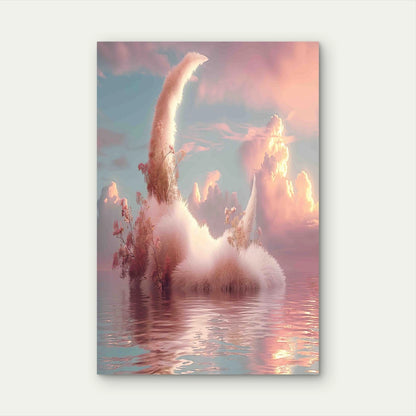 Fluffy Crescent Moon On The Water A Sky With Clouds Metal Print Ready to Hang
