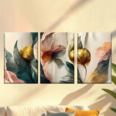 3pcs A Painting of Flowers Wall Art Canvas Unframed - High Quality Print 100% Australian Made Wall Canvas - Bella Home Decor
