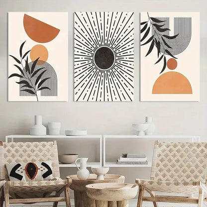 3pcs Geometric Lines Botanical Wall Art Painting Metal Print Ready to Hang Art - Bella Home Decor