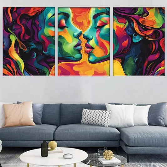 3pcs Colorful Modern Vibrant Abstract Faces Wall Art Set Canvas Framed 50x70cm - High Quality Print 100% Australian Made Wall Canvas Ready to Hang
