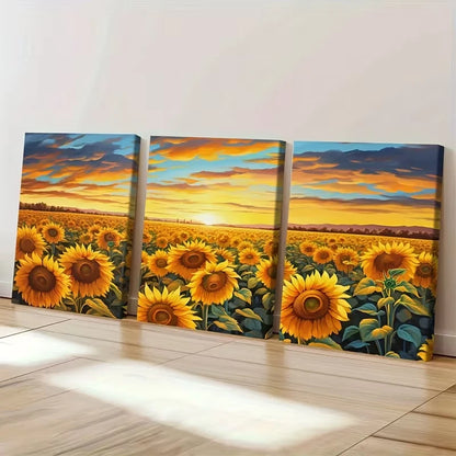3pcs Beautiful & Sunflowers Triptych Botanical  Wall Art Set Canvas Framed 40x60cm - High Quality Print 100% Australian Made Wall Canvas Ready to Hang - Bella Home Decor