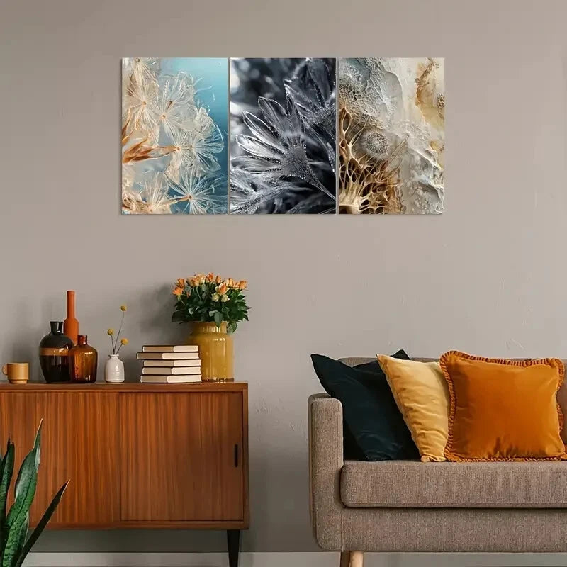 3pcs Vintage Dandelion Microscopic Structures Metal Print Ready to Hang Art - Bella Home Decor