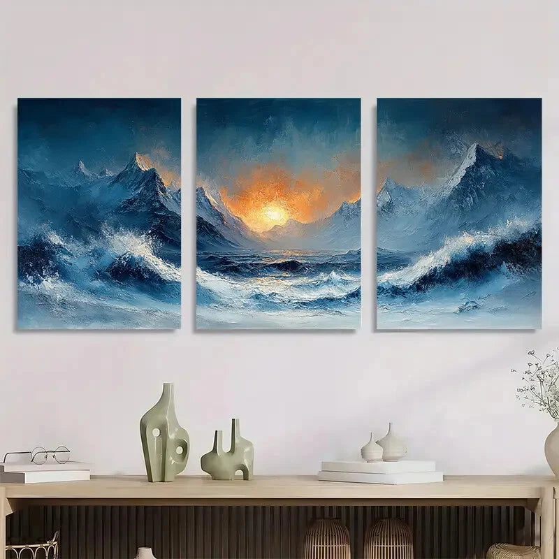 3pcs Abstract Wave & Mountain Landscape Perfect Wall Art Set Canvas Framed 40x60cm - High Quality Print 100% Australian Made Wall Canvas Ready to Hang - Bella Home Decor