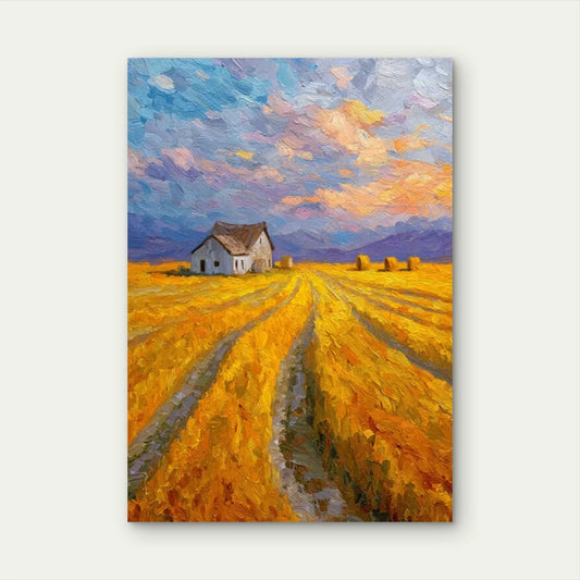 Golden Wheat Field, Haystacks 60x90cm Metal Print Ready to Hang