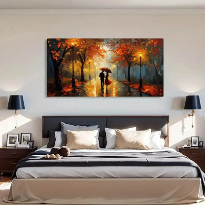Autumn Rainy Street Romantic Wall Art Canvas Office Home Room Framed 120x60cm