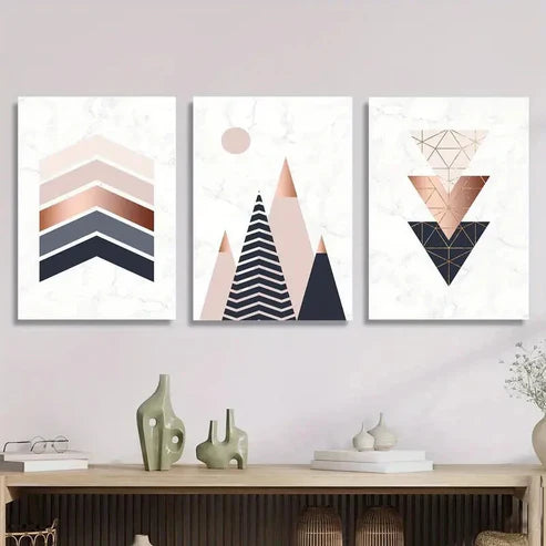 3pcs Abstract Geometric Wall Art Set Canvas Unframed - High Quality Print 100% Australian Made Wall Canvas - Bella Home Decor