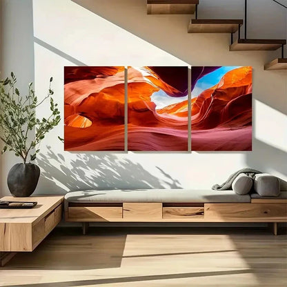 3pcs Vibrant Orange & Blue Canyon Scenery Metal Print Ready to Hang Art