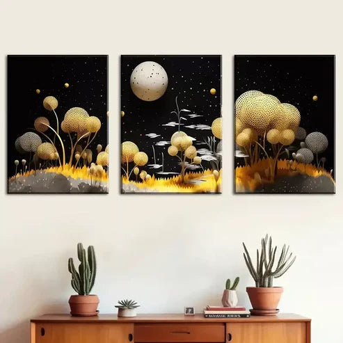 3pcs Simple abstract starry sky forest scenery Wall Art Canvas Unframed - High Quality Print 100% Australian Made Wall Canvas