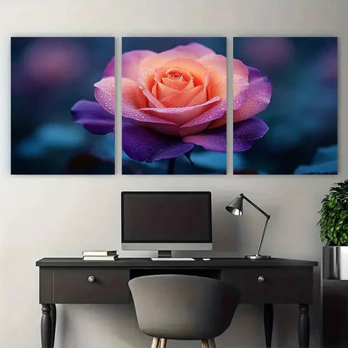3pcs Purple Rose Floral Illustration Wall Art Set Canvas Unframed - High Quality Print 100% Australian Made Wall Canvas