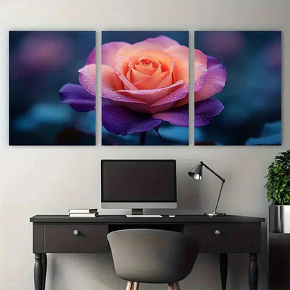 3pcs Purple Rose Floral Illustration Wall Art Set Canvas Unframed - High Quality Print 100% Australian Made Wall Canvas