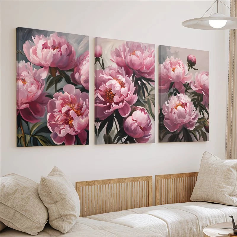 3pcs Pink Peonies Botanical Wall Art Set Canvas Framed 50x70cm – High Quality Print, 100% Australian Made Wall Canvas, Ready to Hang