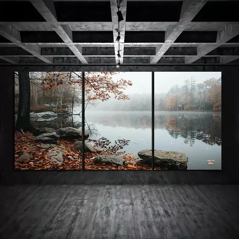 3pcs Beautiful Lake in Autumn Trees & Forest Canvas Framed 40x60cm - High Quality Print 100% Australian Made Wall Canvas Ready to Hang