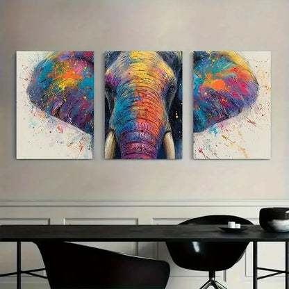 3pcs Colorful Splash Elephant Face Wall Art Metal Print Ready to Hang Art - Bella Home Decor