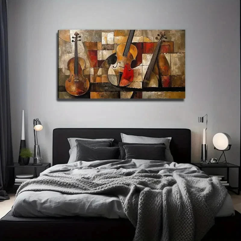 Three Abstract Guitars Wall Art Canvas Office Home Room Framed 120x60cm.