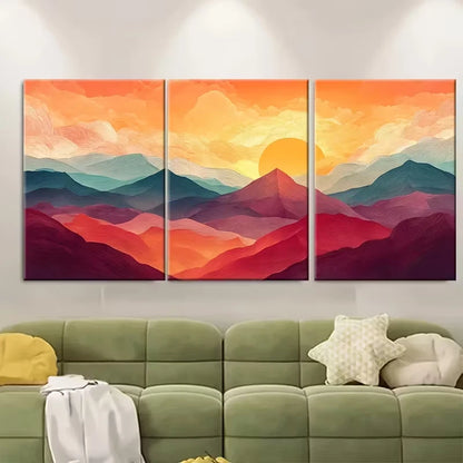 3pcs Mountain Landscape Sunrise Painting Metal Print Ready to Hang Art