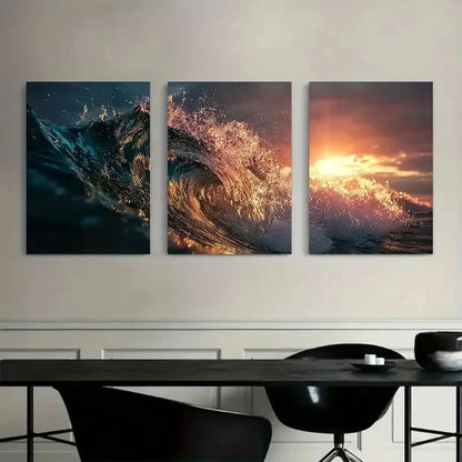 3pcs Sunset Warm Hues Ocean Sunset Scenery Metal Print Ready to Hang Art - Bella Home Decor