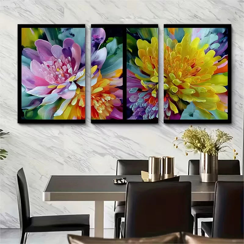 3pcs Bright Floral Colorful Abstract Metal Print Ready to Hang Art - Bella Home Decor