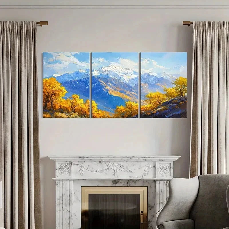 3pcs Mountain Landscape Autumn Trees Poster Metal Print Ready to Hang Art - Bella Home Decor