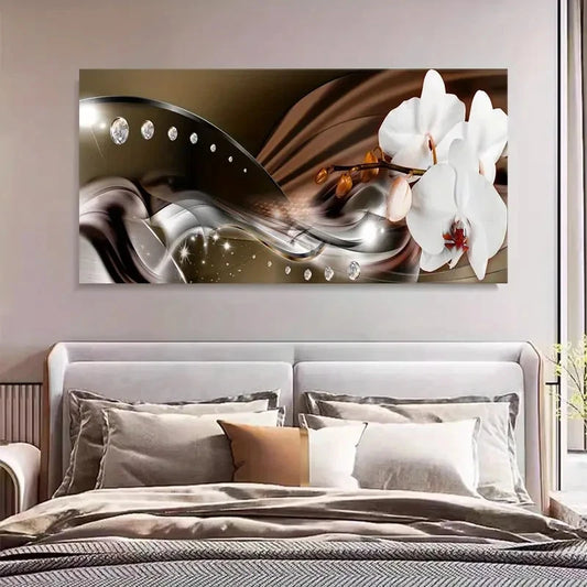 Elegant White Orchids Nordic Wall Art Canvas Office Home Room Framed 120x60cm