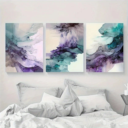 3pcs Artificial Jade Abstract Purple Green Metal Print Ready to Hang Art - Bella Home Decor