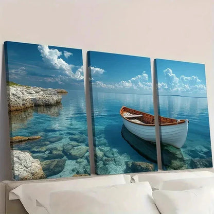 3pcs Rustic Seascape Art  Wall Art Set Canvas Unframed - High Quality Print 100% Australian Made Wall Canvas - Bella Home Decor