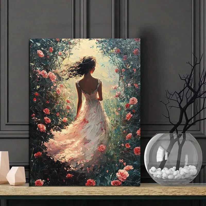 Enchanted Rose Garden Princess Painting 40x60cm Metal Print Ready to Hang - Bella Home Decor