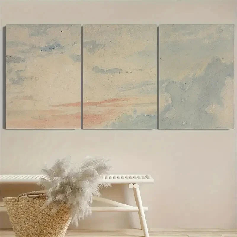 3pcs Cloudy Sky Vintage Landscape Blue Metal Print Ready to Hang Art - Bella Home Decor