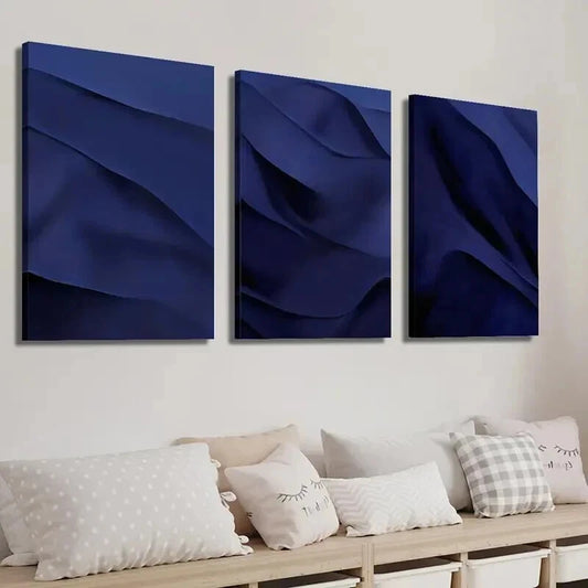 3pcs Modern Minimalist Abstract Navy Blue Decor Wall Art Set Canvas Framed 50x70cm - High Quality Print 100% Australian Made Wall Canvas Ready to Hang