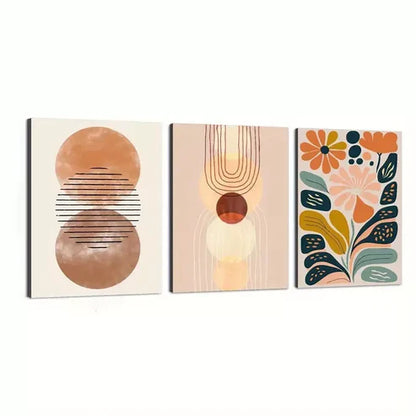3pcs Boho Chic Wall Art Set, Abstract Line Drawing & Floral Canvas Framed 60x90cm - High Quality Print 100% Australian Made Wall Canvas Ready to Hang