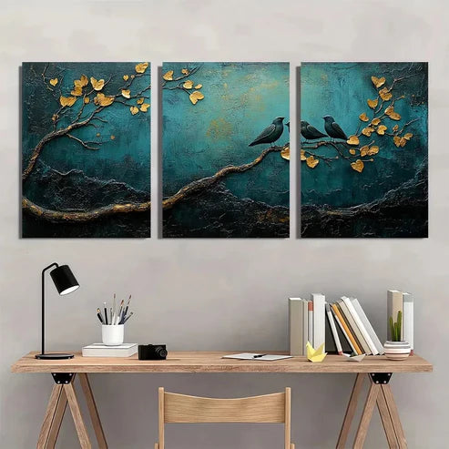 3pcs Rustic Love Themed Teal Blue and Black  Wall Art Set Canvas Unframed - High Quality Print 100% Australian Made Wall Canvas