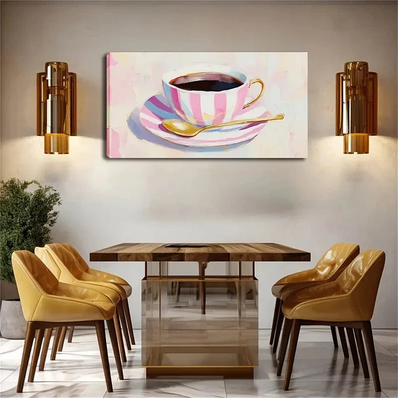 Pink & White Dark Drinks Cup Wall Art Canvas Office Home Room Framed 120x60cm - Bella Home Decor