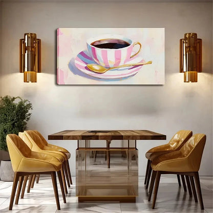 Pink & White Dark Drinks Cup Wall Art Canvas Office Home Room Framed 120x60cm - Bella Home Decor
