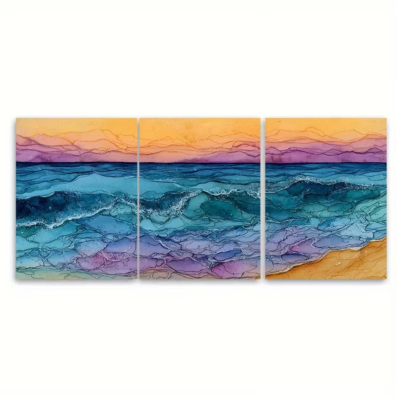 3pcs Sunrise Sea Beach Seascape Tropical Ocean Metal Print Ready to Hang Art
