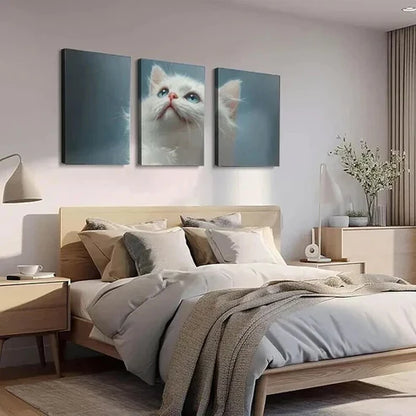 3pcs White Persian Fluffy Feline with Blue Eyes Art Set Canvas Unframed - High Quality Print 100% Australian Made Wall Canvas