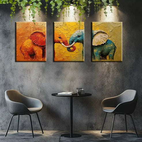 3pcs Elephant Duo Wall Art Canvas Unframed - High Quality Print 100% Australian Made Wall Canvas