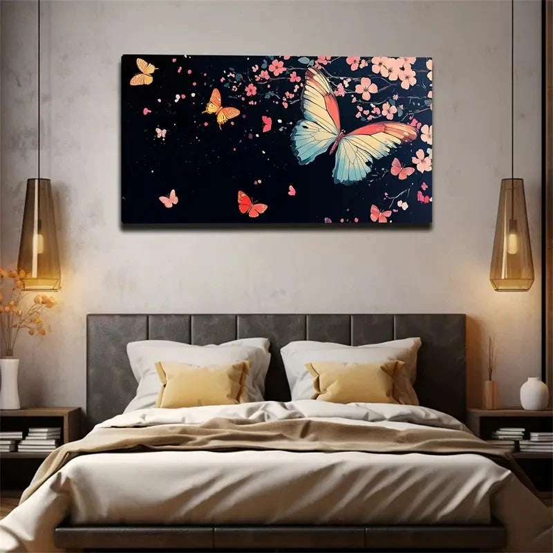 Vibrant Colorful Butterflies Wall Art Canvas Office Home Room Framed 120x60cm
