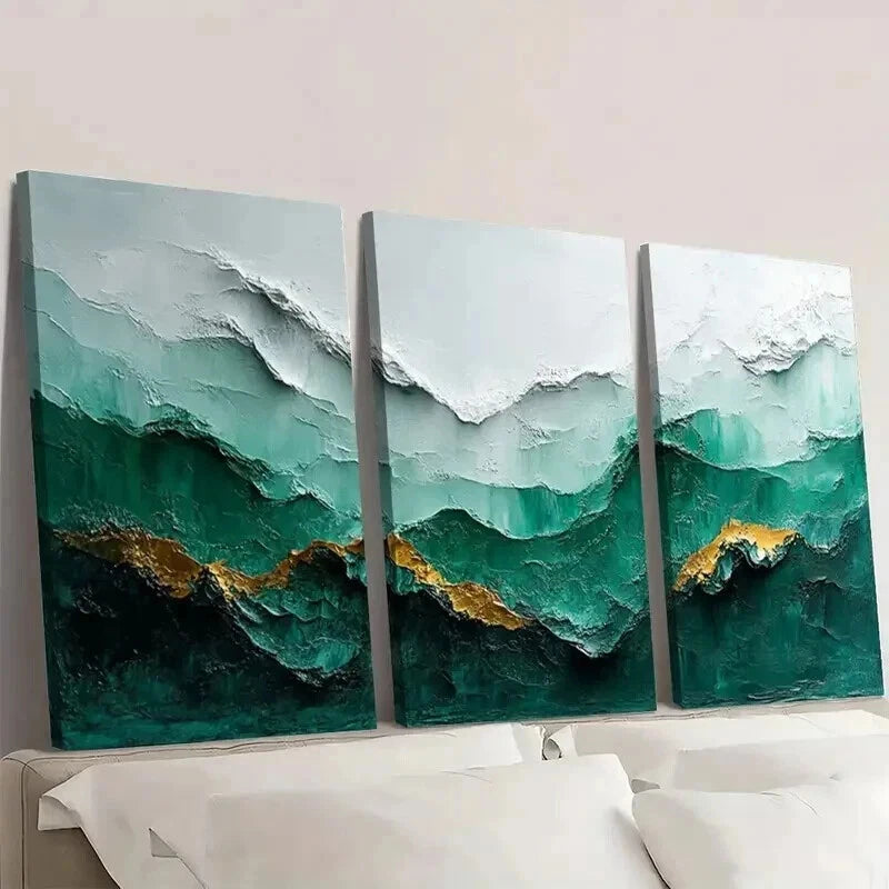 3pcs Abstract White And Green Texture Wall Art Set Canvas Framed 50x70cm - High Quality Print 100% Australian Made Wall Canvas Ready to Hang - Bella Home Decor