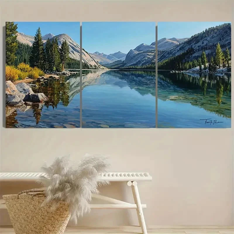 3pcs California Lake House Scenic Wall Art Set Canvas Framed 40x60cm - High Quality Print 100% Australian Made Wall Canvas Ready to Hang - Bella Home Decor