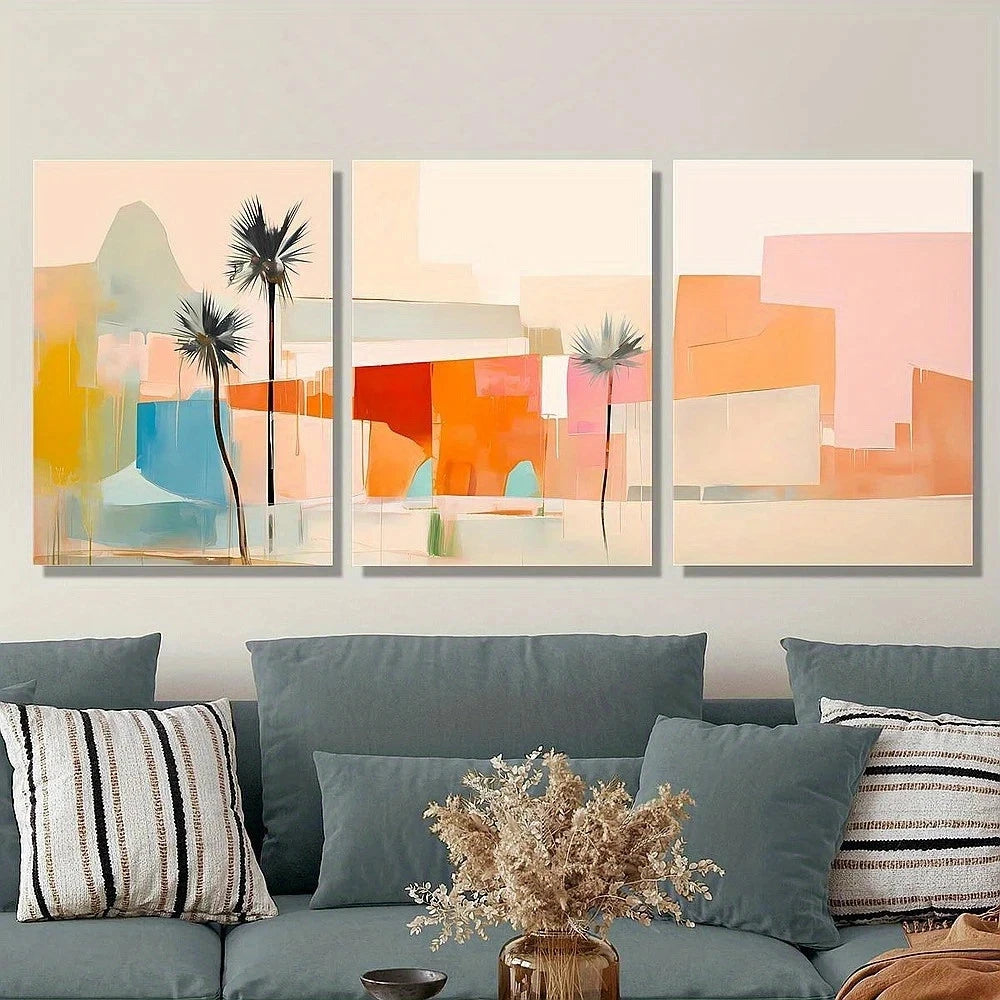 3pcs Classic Modern Palm Desert Tree Mid Century Metal Print Ready to Hang Art - Bella Home Decor