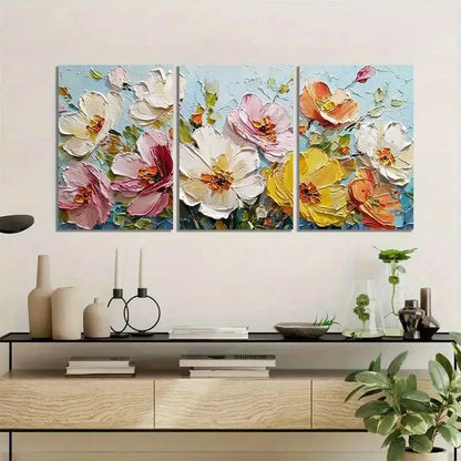 3pcs Array of Beautiful Flowers in Various Colors Metal Print Ready to Hang Art - Bella Home Decor