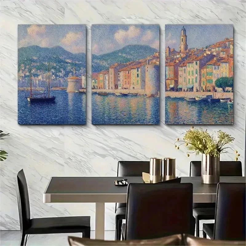 3pcs Antibes France French Street Scene Perfect Wall Art Set Canvas Framed 50x70cm - High Quality Print 100% Australian Made Wall Canvas Ready to Hang - Bella Home Decor