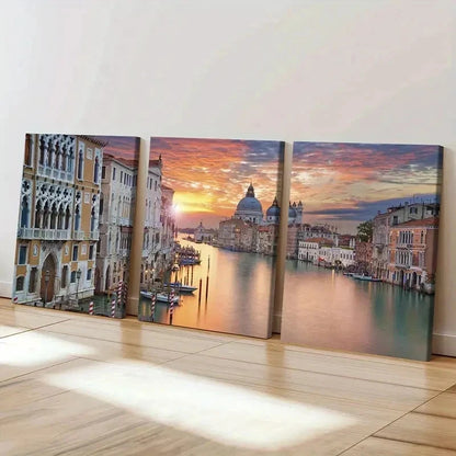 3pcs City Landscape Water City Venice Wall Art Set Canvas Framed 40x60cm - High Quality Print 100% Australian Made Wall Canvas Ready to Hang - Bella Home Decor