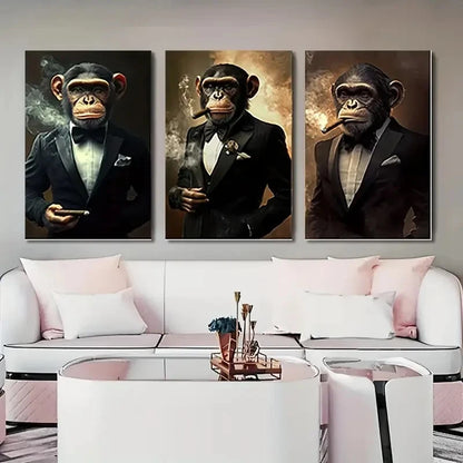 3pcs  Tuxedo Monkey M  Wall Art Set Canvas Framed 50x70cm - High Quality Print 100% Australian Made Wall Canvas Ready to Hang - Bella Home Decor